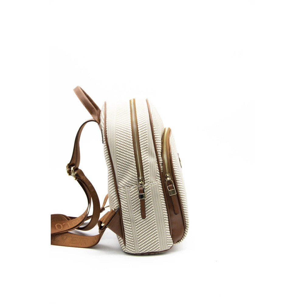 Silver Polo Μπεζ-Ταμπα Γυναικείο σακίδιο πλάτης μονής θήκης με μοτίβο ψάθας