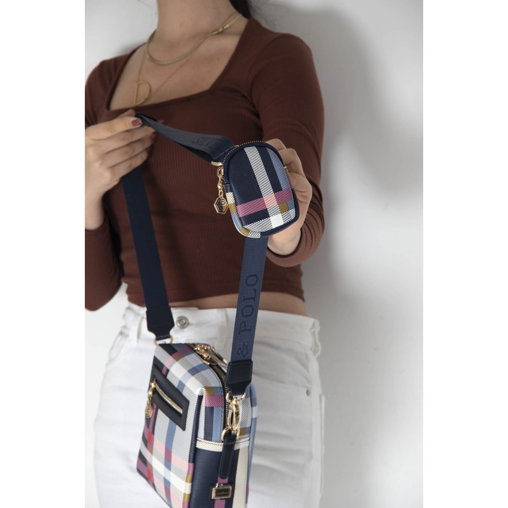 Silver Polo Μπλε Γυναικεία τσάντα χιαστί μονής θήκης με μικρό πορτοφόλι
