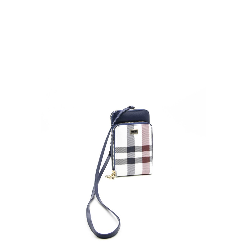 Silver Polo Μπλε Γυναικείο Πορτοφόλι & Θήκη Κάρτας/Τηλεφώνου με μοτίβο καρό