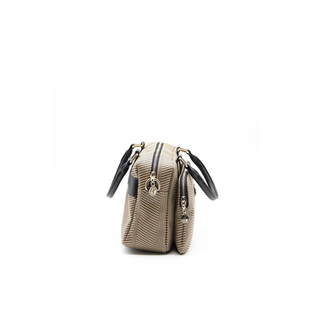 Silver Polo Nut Γυναικεία Τσάντα χειρός μονής θήκης με μοτίβο ψάθας