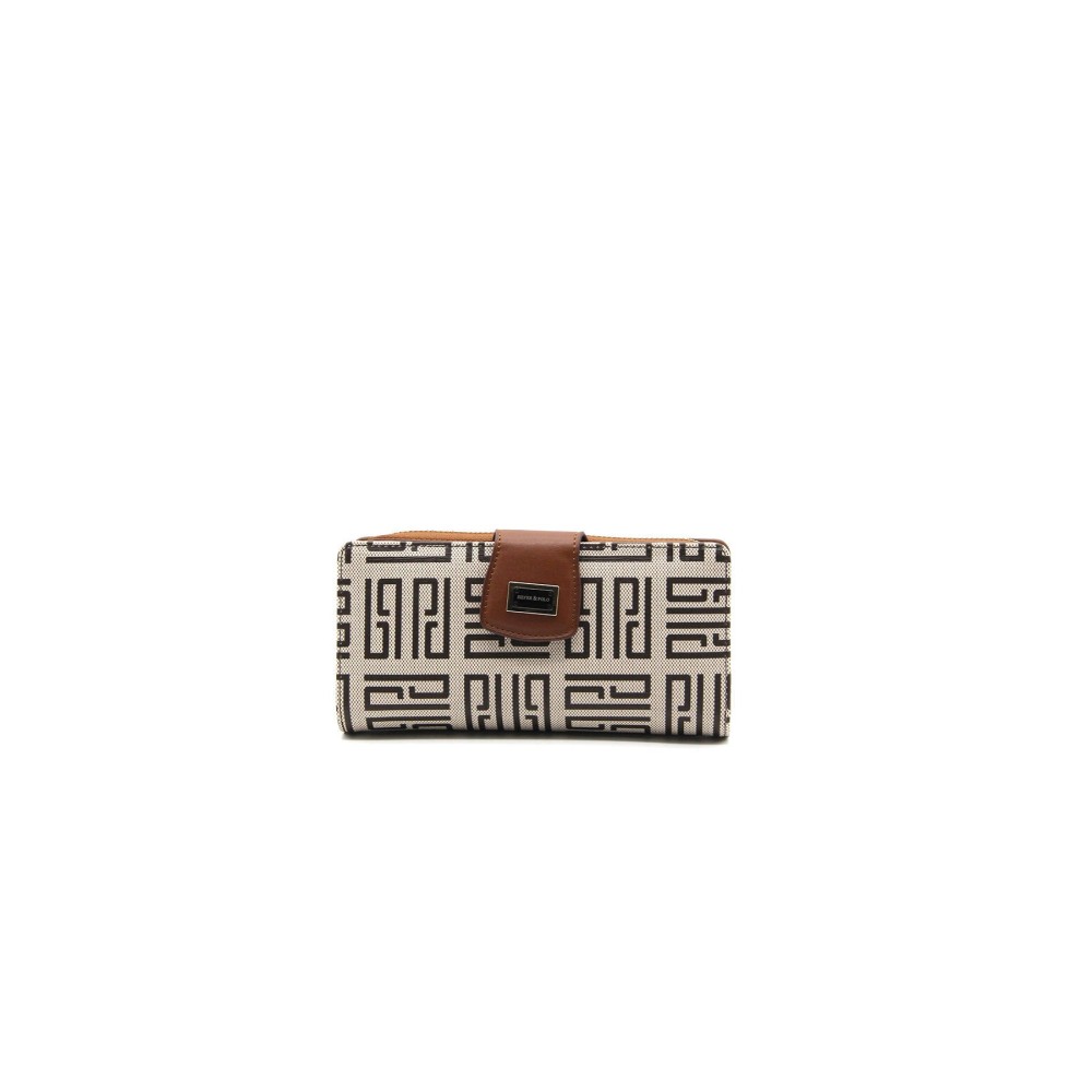 Silver Polo Μπεζ Γυναικείο Πορτοφόλι & Θήκη για κάρτες με μοτίβο λογότυπο