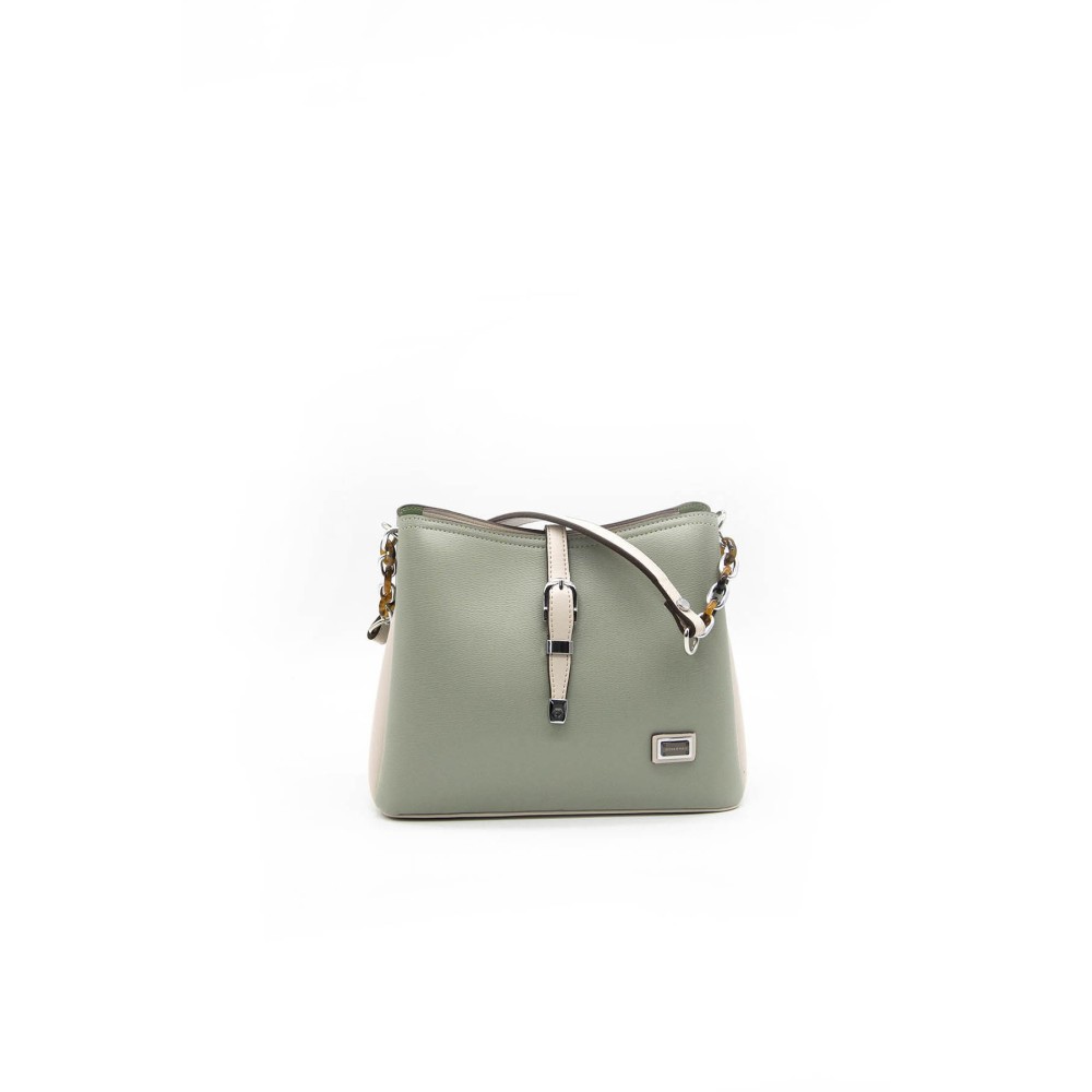 Silver Polo Πράσινο της Ελιάς Γυναικεία τσάντα ώμου με ασημί μαγνητικό κούμπομα