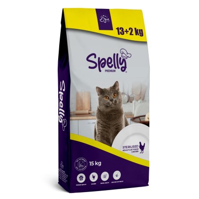 Spelly Premium Low Grain 13+2kg Ξηρά Τροφή για Στειρωμένες Γάτες με Κοτόπουλο Spelly Premium Low Grain 13+2kg Ξηρά Τροφή για Στειρωμένες Γάτες με Κοτόπουλο