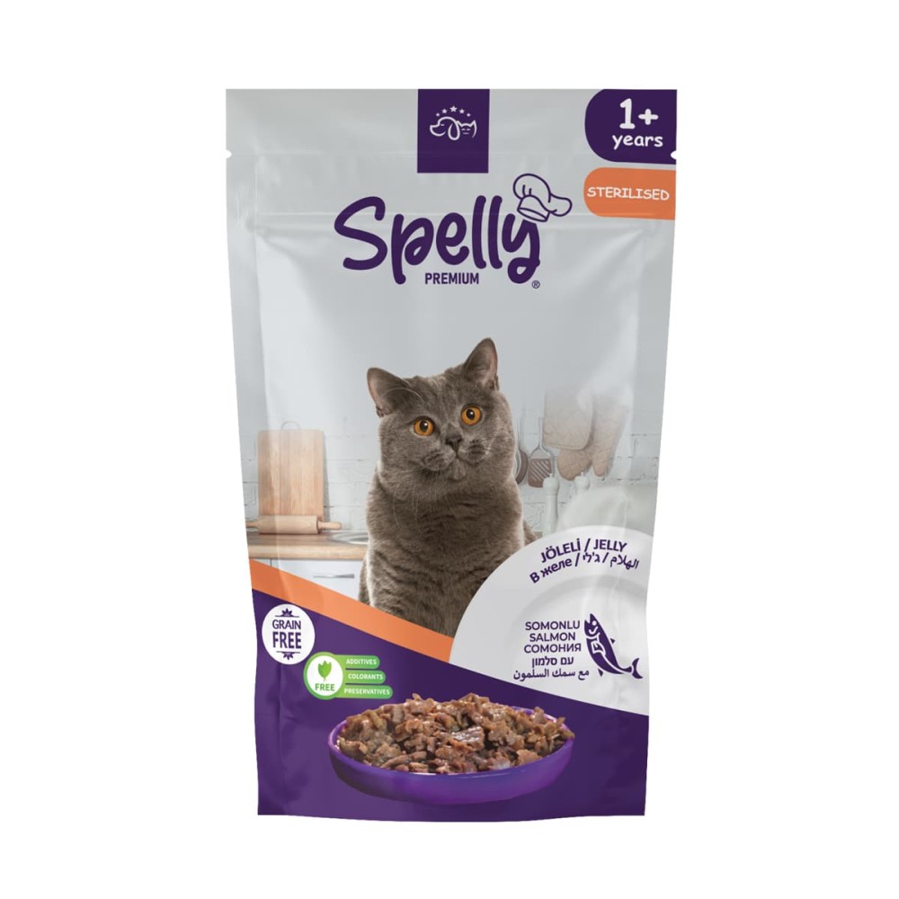 Spelly Premium Jelly Grain Free για Στειρωμένες Γάτες με Σολομό σε Φακελάκι 85gr