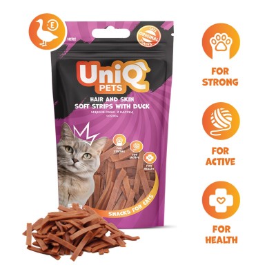 Uniq 50gr Λιχουδιά για Γάτες για Μαλλιά και Δέρμα Μαλακές Λωρίδες με Πάπια Uniq 50gr Λιχουδιά για Γάτες για Μαλλιά και Δέρμα Μαλακές Λωρίδες με Πάπια