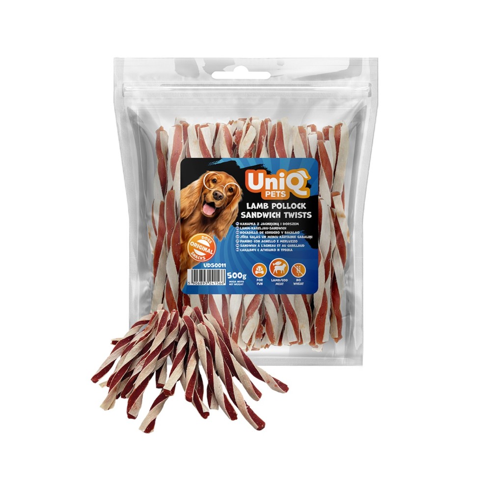 Uniq 500gr Λιχουδιά για Σκύλους Στριφτά Κομμάτια με Αρνί και Πόλοκ