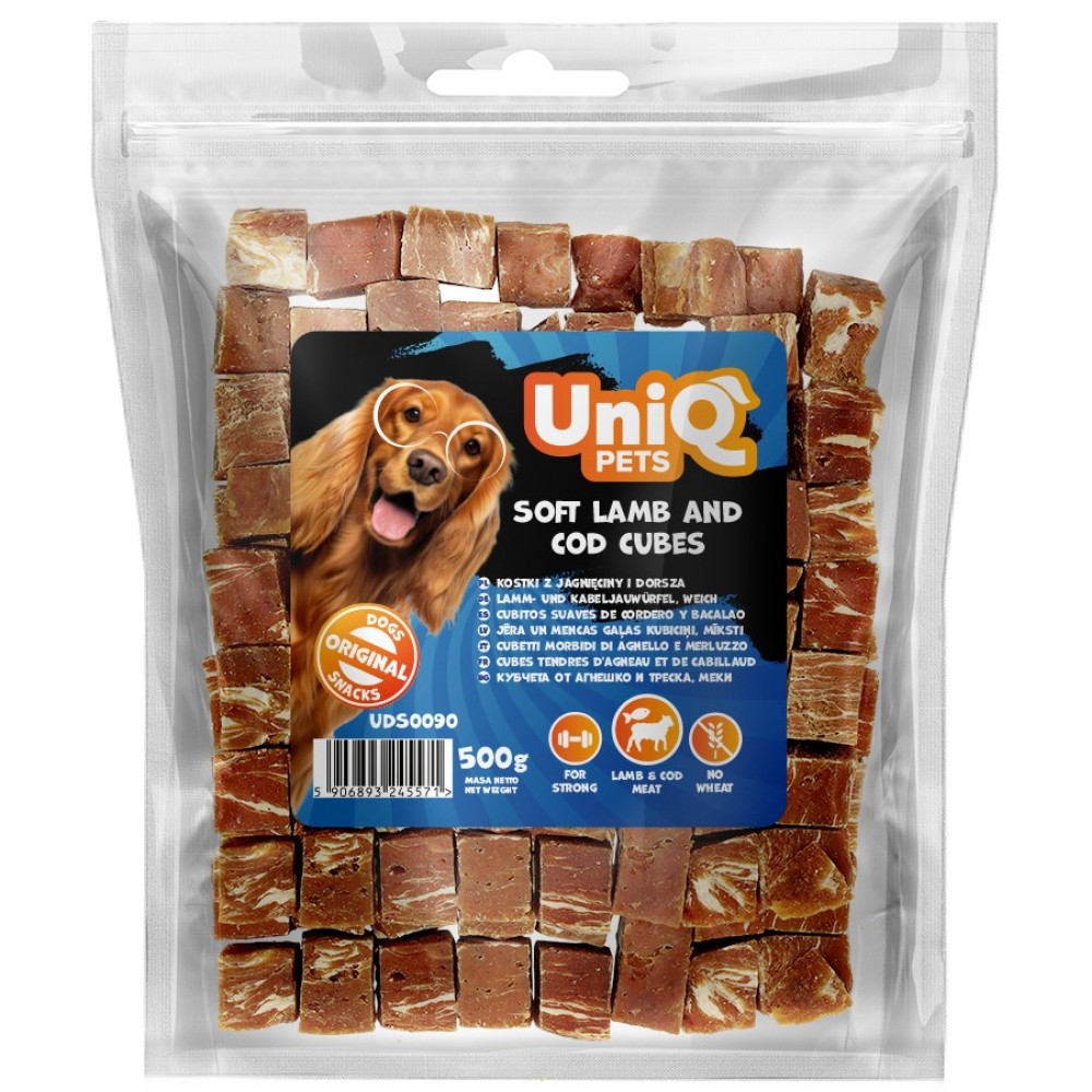 Uniq 500gr Λιχουδιά για Σκύλους Μαλακά Κυβάκια Αρνιού και Μπακαλιάρου