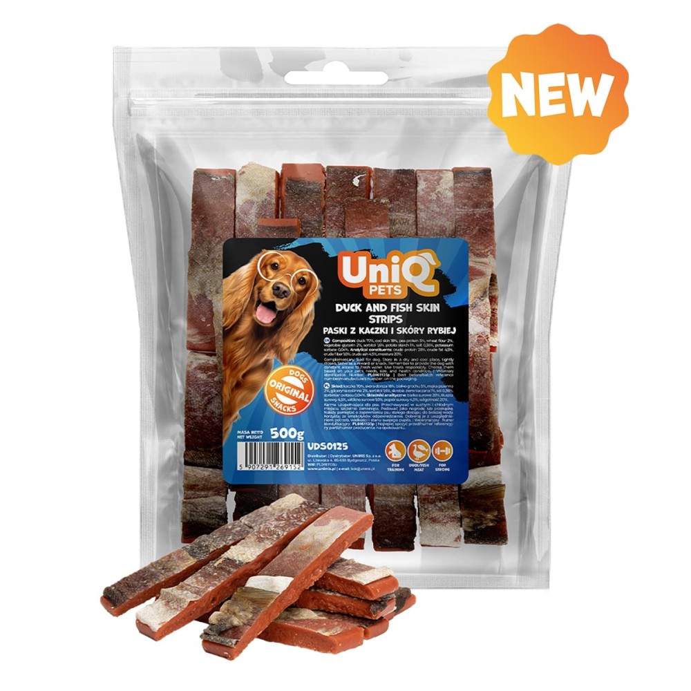 Uniq 500gr Λιχουδιά για Σκύλους Λωρίδες με Πάπια και Δέρμα Ψαριού