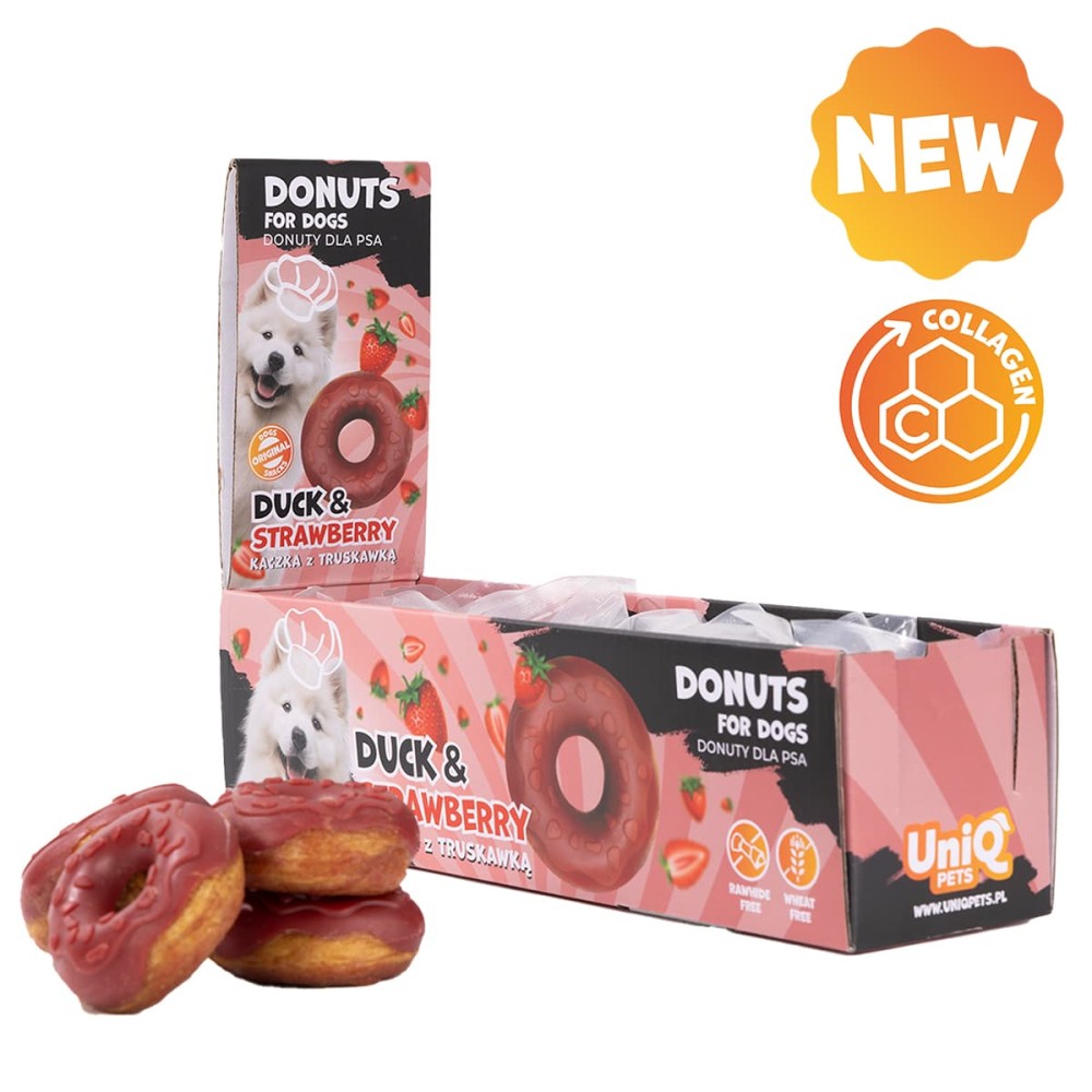 Uniq 50gr Λιχουδιά για Σκύλους Donut Κολλαγόνου με με Πάπια και Φράουλα 7εκ. 10τμχ