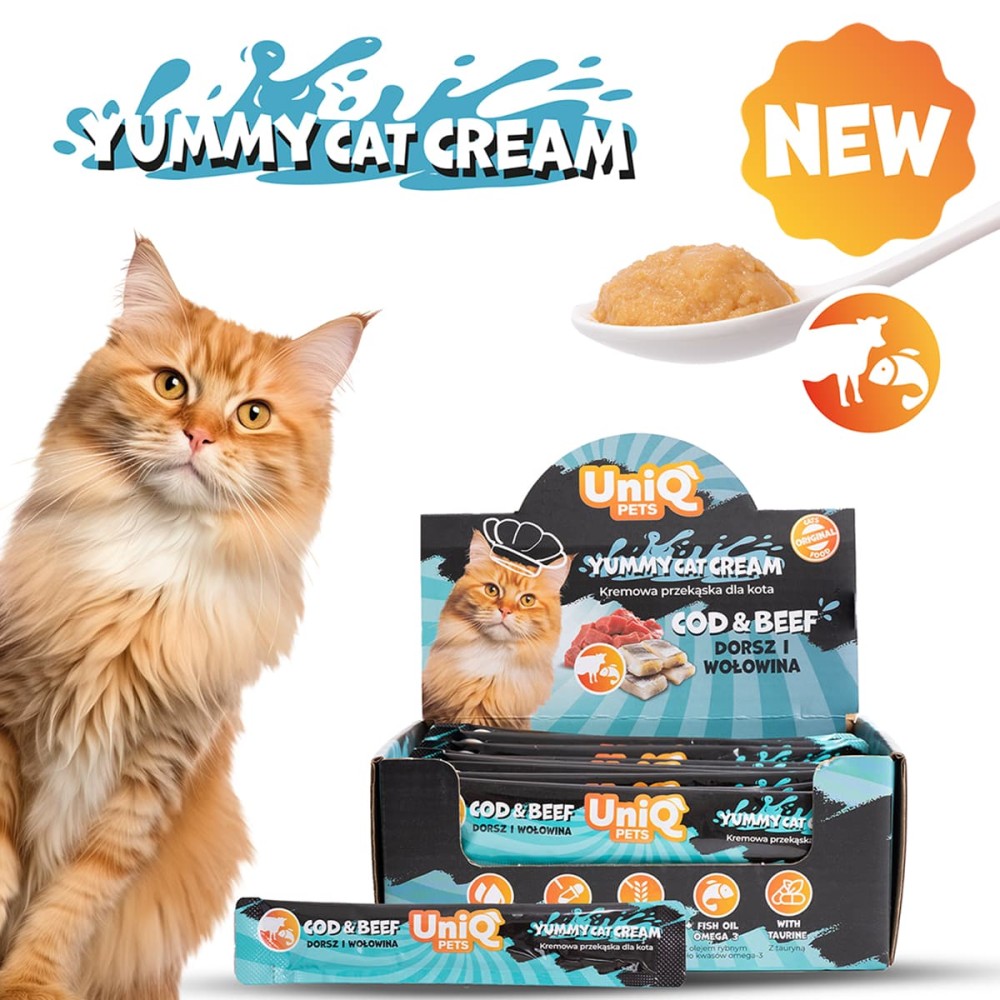 Uniq Yummy Cat Cream 15gr για Γάτες με Μπακαλιάρο και Βοδινό 50τμχ