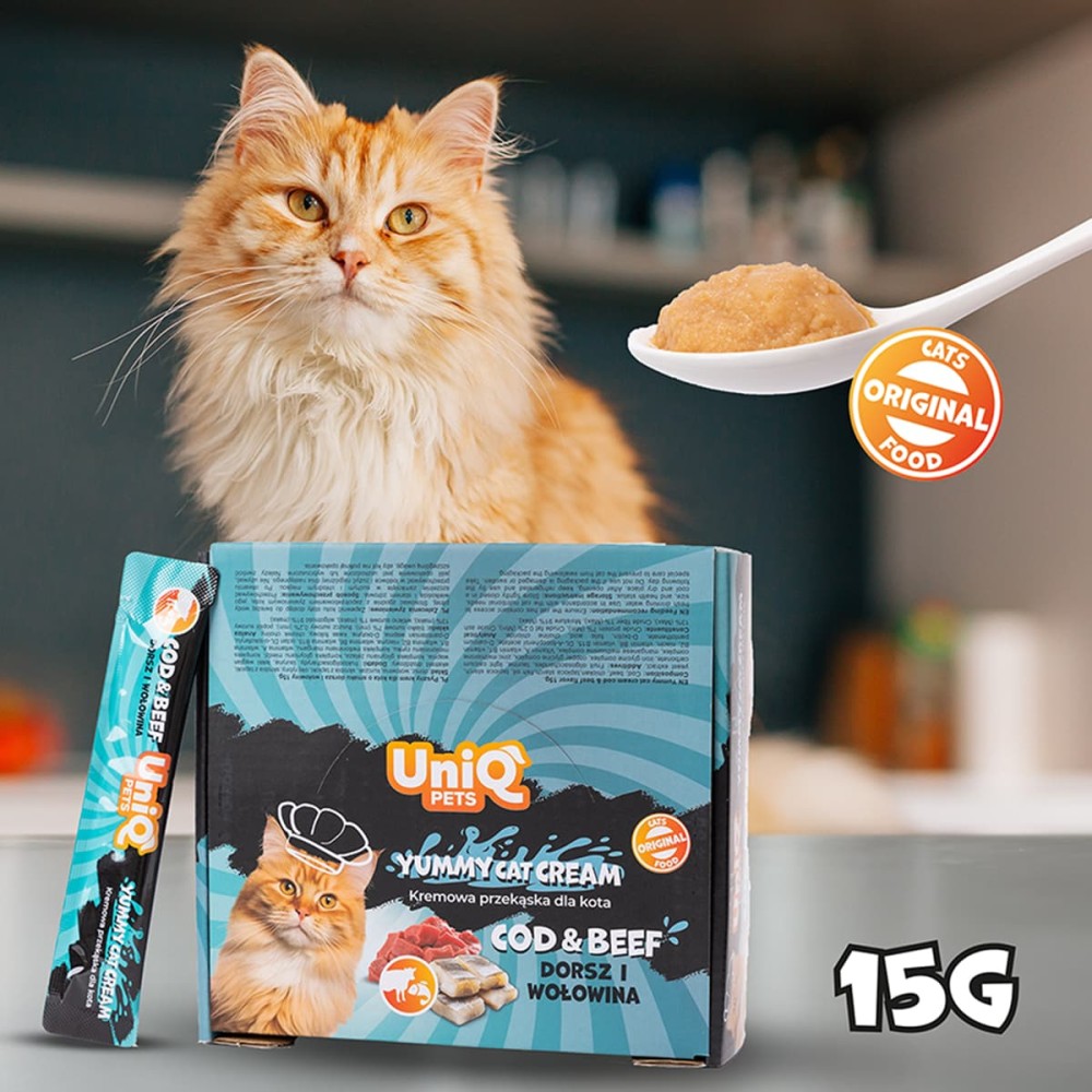 Uniq Yummy Cat Cream 15gr για Γάτες με Μπακαλιάρο και Βοδινό 50τμχ