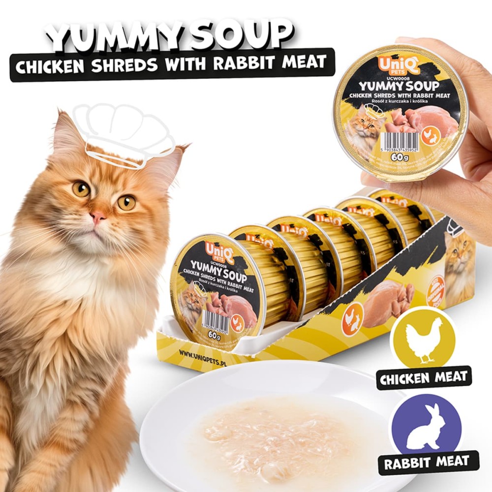 Uniq Yummy Soup 60gr για Γάτες με Κοτόπουλο και Κουνέλι σε Τασάκι 6τμχ