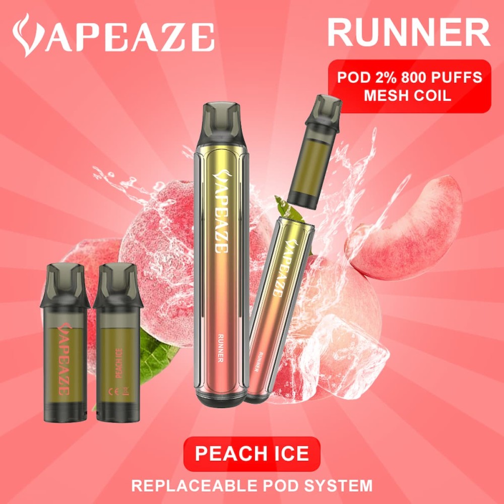 Vapeaze-Runner Pod Αναπλήρωσης 800 Puffs 2% Νικοτίνη Peach Ice