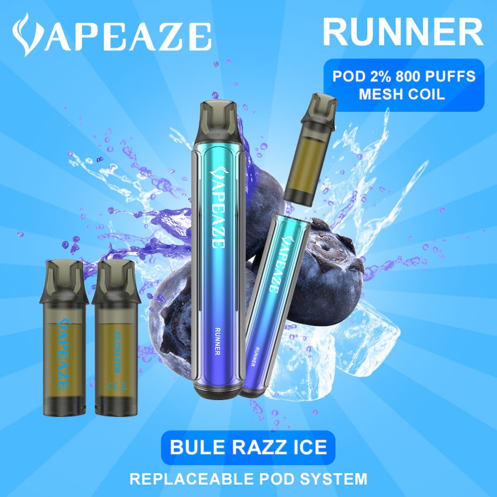 Vapeaze-Runner Pod Αναπλήρωσης 800 Puffs 2% Νικοτίνη Blue Razz Ice