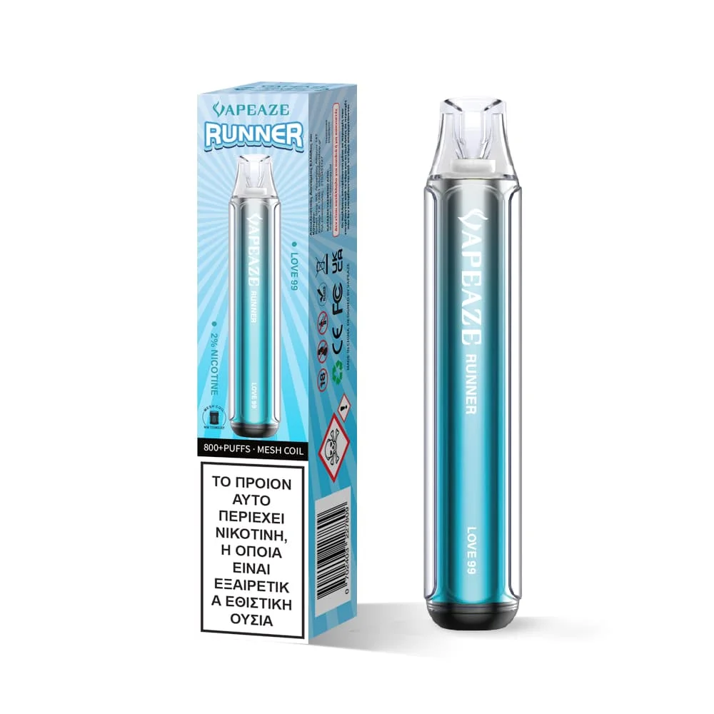 Vapeaze Crystal Runner Vape μιας χρήσης Love 99 2ml 2% νικοτίνη 800puffs Vapeaze Crystal Runner Vape μιας χρήσης Love 99 2ml 2% νικοτίνη 800puffs