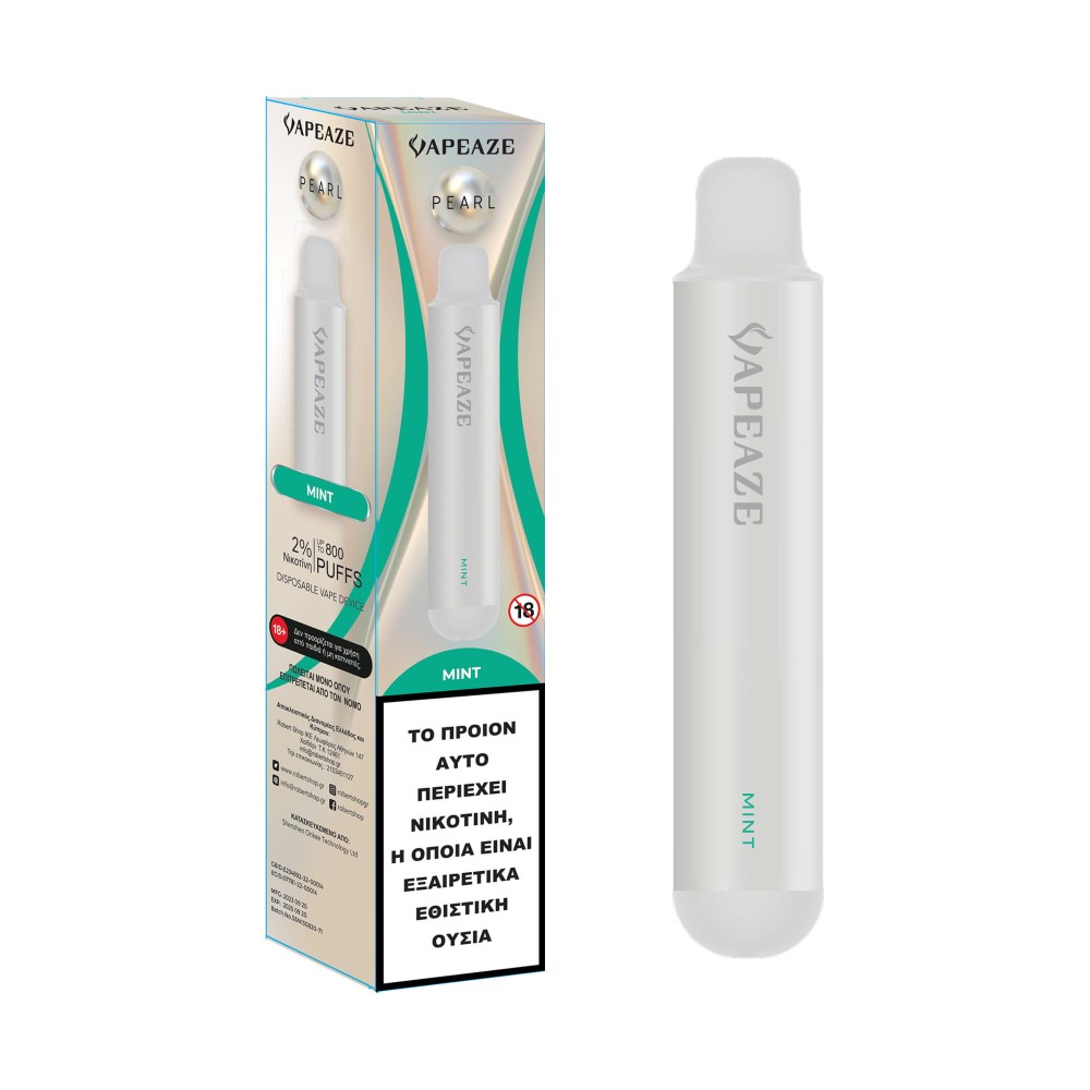 Vapeaze Pearl Vape μιας χρήσης Mint 2ml 2% νικοτίνη 800puffs