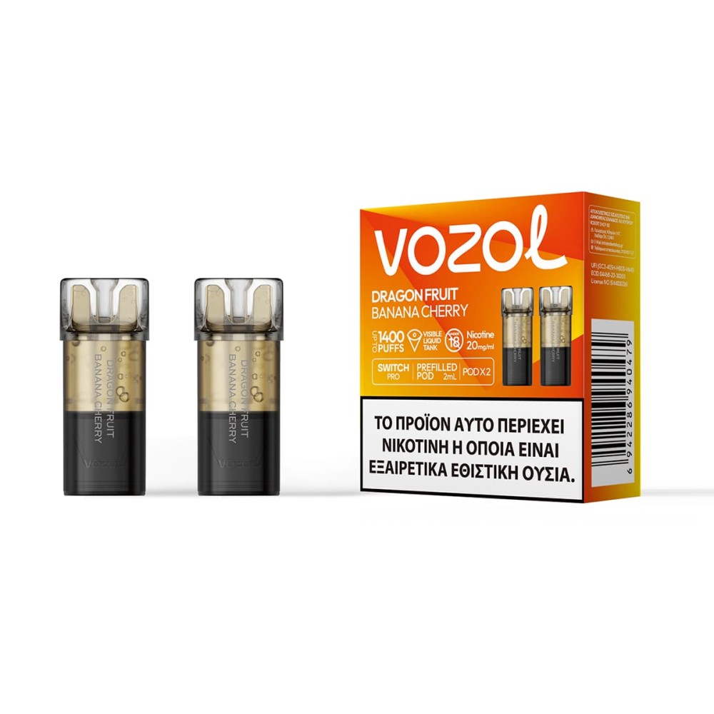 Vozol Switch Pro 700 Προγεμισμένα Pods Dragon Fruit Banana Cherry 2 τεμ