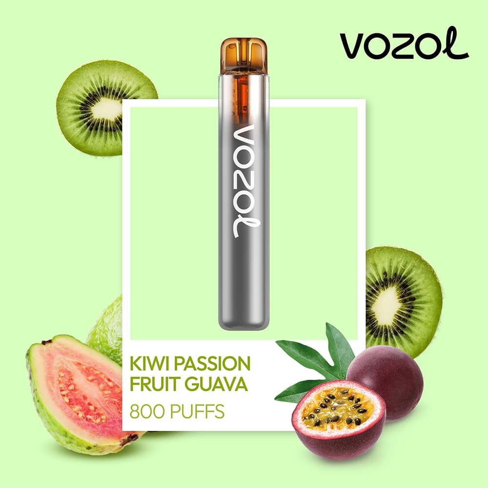 Vozol Neon 800 Vape μιας χρήσης 2ml 2% mg 800 puffs Kiwi Passion Fruit Guava