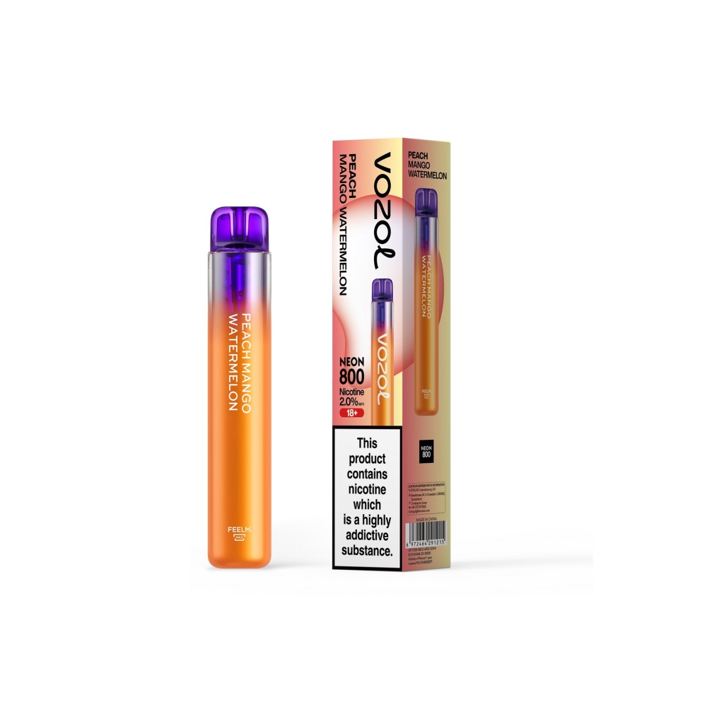 Vozol Neon 800 Vape μιας χρήσης 2ml 2% mg 800 puffs Peach Mango Watermelon