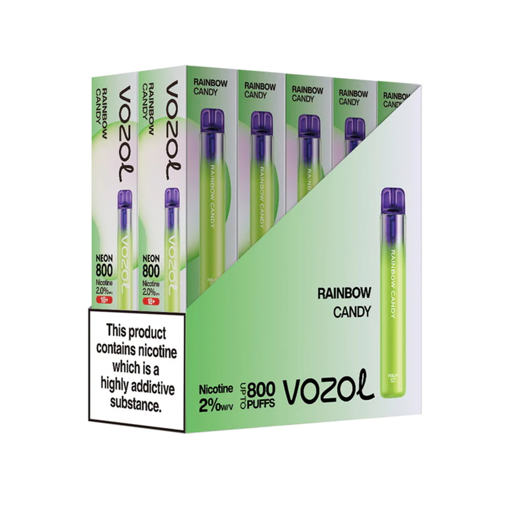 Vozol Neon 800 Vape μιας χρήσης 2ml 2% mg 800 puffs Rainbow Candy