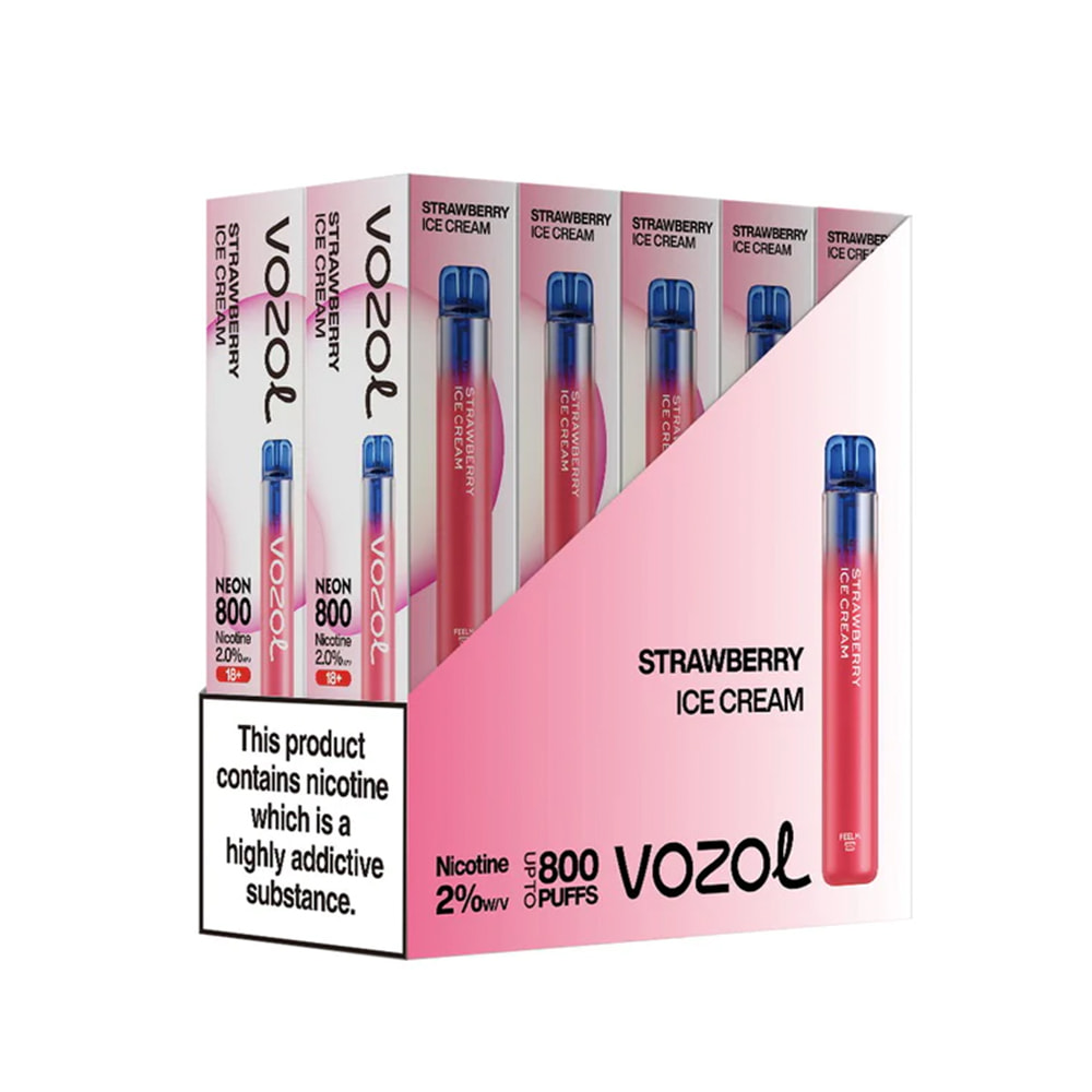 Vozol Neon 800 Vape μιας χρήσης 2ml 2% mg 800 puffs Strawberry Ice Cream